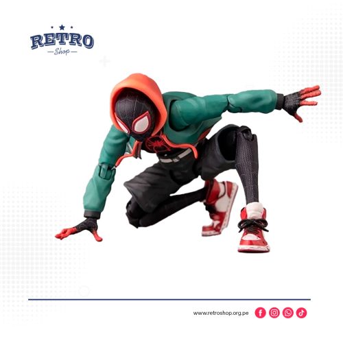 Esta figura de acción está inspirada en el personaje Miles Morales de Marvel, específicamente en su apariencia en la película Spider-Man: Into the Spider-Verse.