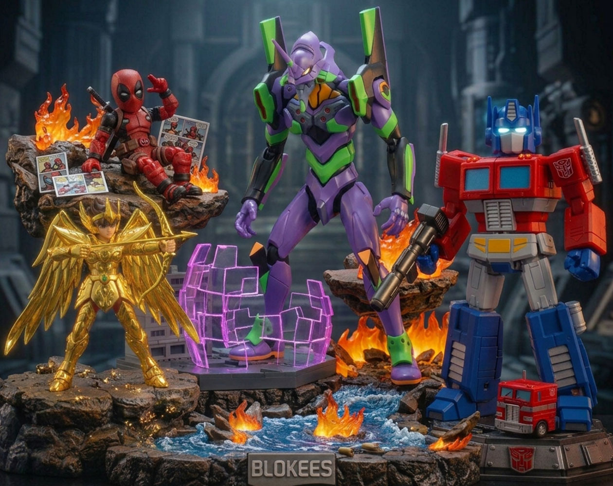 Banner de categoría Blokees en Retroshop con kits de figuras armables y bloques de colección.